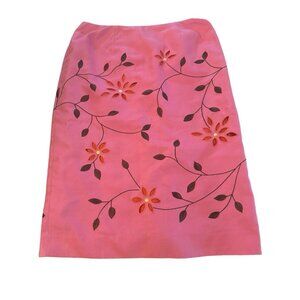 Doncaster Skirt Womens 8 Pink Floral Silk Blend Embroidered Cutouts A Line Zip